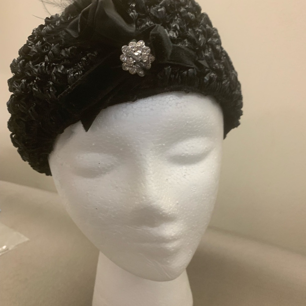 Black Embellished Vintage Women's Turban Hat